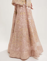 Nude Pink Embroidered Tissue Kurta with Sharara Set
