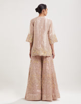 Nude Pink Embroidered Tissue Kurta with Sharara Set
