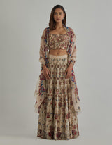 Beige Embroidered Lehenga Set