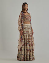 Beige Embroidered Lehenga Set