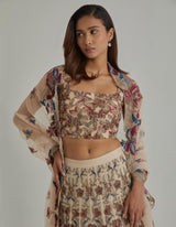 Beige Embroidered Lehenga Set