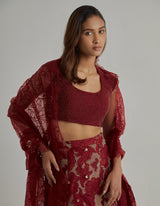 Gold Red Embroidered Lehenga Set