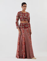 Red Embellished Crop Top with Lehenga Set