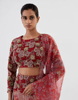 Red Embellished Crop Top with Lehenga Set