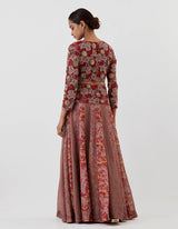 Red Embellished Crop Top with Lehenga Set