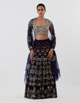 Blue Embroidered Lehenga with Blouse and Dupatta