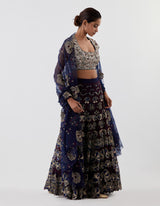 Blue Embroidered Lehenga with Blouse and Dupatta