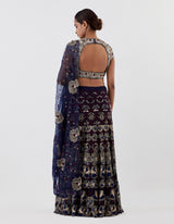 Blue Embroidered Lehenga with Blouse and Dupatta