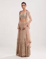 Peach Embellished Lehenga with Blouse and Dupatta