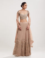 Peach Embellished Lehenga with Blouse and Dupatta