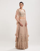 Peach Embellished Lehenga with Blouse and Dupatta