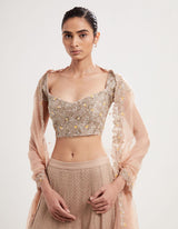 Peach Embellished Lehenga with Blouse and Dupatta