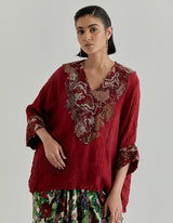 Multicolor Rosette Nomad Drape Skirt In Crinkle Fabric Paired With Poncho Top