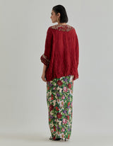 Multicolor Rosette Nomad Drape Skirt In Crinkle Fabric Paired With Poncho Top