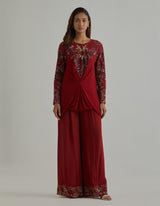 Red Embroidered Poncho Set