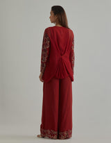 Red Embroidered Poncho Set