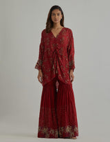 Red Kaftan Sharara Set