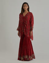 Red Kaftan Sharara Set