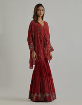 Red Kaftan Sharara Set