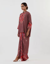 Red Printed Top with Cowl Skirt