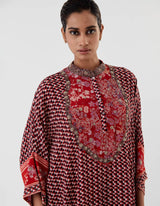 Red Printed Top with Cowl Skirt