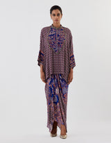 Blue Printed Top with Cowl Skirt
