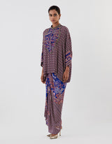 Blue Printed Top with Cowl Skirt