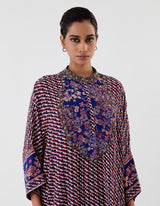 Blue Printed Top with Cowl Skirt