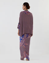 Blue Printed Top with Cowl Skirt