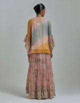 Multicolor Printed Skirt Paired With Embellished Poncho