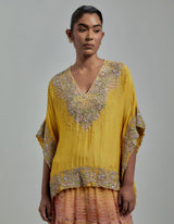 Multicolor Printed Skirt Paired With Embellished Poncho