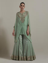 Green Embroidered Kaftan Top With Sharara