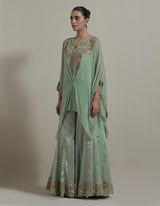 Green Embroidered Kaftan Top With Sharara