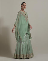 Green Embroidered Kaftan Top With Sharara