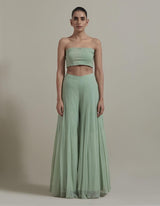 Green Embroidered Kaftan Top With Sharara