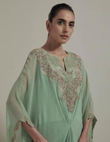Green Embroidered Kaftan Top With Sharara