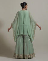 Green Embroidered Kaftan Top With Sharara