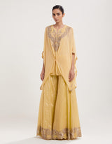 Yellow Poncho with Sharara Set
