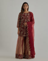 Gold Red Kurta Sharara Set