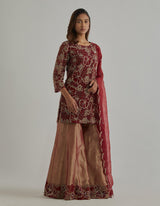 Gold Red Kurta Sharara Set