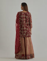 Gold Red Kurta Sharara Set