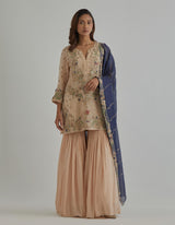 Beige Blue Kurta Garara Set