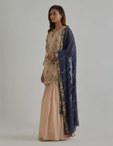 Beige Blue Kurta Garara Set