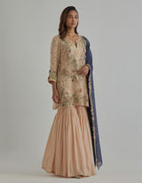Beige Blue Kurta Garara Set