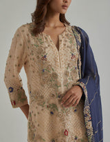 Beige Blue Kurta Garara Set