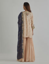 Beige Blue Kurta Garara Set