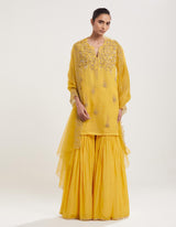 Yellow Hand Embroidered Kurta with Sharara and Dupatta