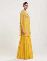 Yellow Hand Embroidered Kurta with Sharara and Dupatta