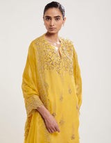 Yellow Hand Embroidered Kurta with Sharara and Dupatta