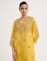 Yellow Hand Embroidered Kurta with Sharara and Dupatta